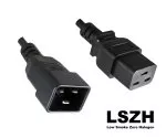 IEC kábel C19-C20 LSZH, 1,5 mm², 16A, fekete, 1,80 m hosszú, 1,80 m hosszú